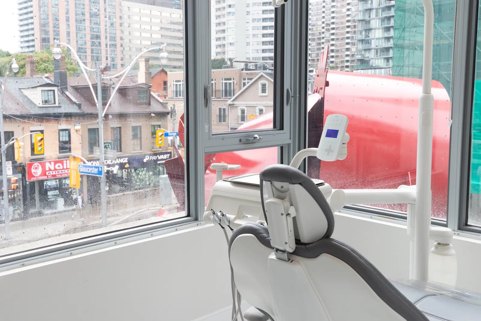 View from Dentistry on Gloucester onto Yonge Street at Gloucester Street, downtown Toronto