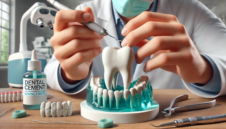 Dentist working on dental model